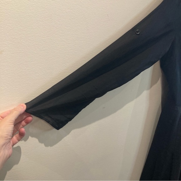 JONES NEW YORK Sz 12 Wrap Silk Cotton Sheer Tab Sleeve Floral  Hem Bow Dress - Picture 5 of 17